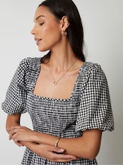 Threadbare Black Gingham Puff Sleeve Shirred Midaxi Dress - Image 3 of 4