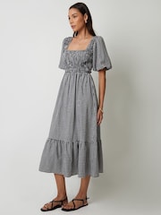 Threadbare Black Gingham Puff Sleeve Shirred Midaxi Dress - Image 4 of 4
