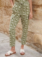 Threadbare Light Green Regular Fit Linen Blend Tapered Trousers - Image 1 of 4
