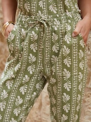 Threadbare Light Green Regular Fit Linen Blend Tapered Trousers - Image 4 of 4