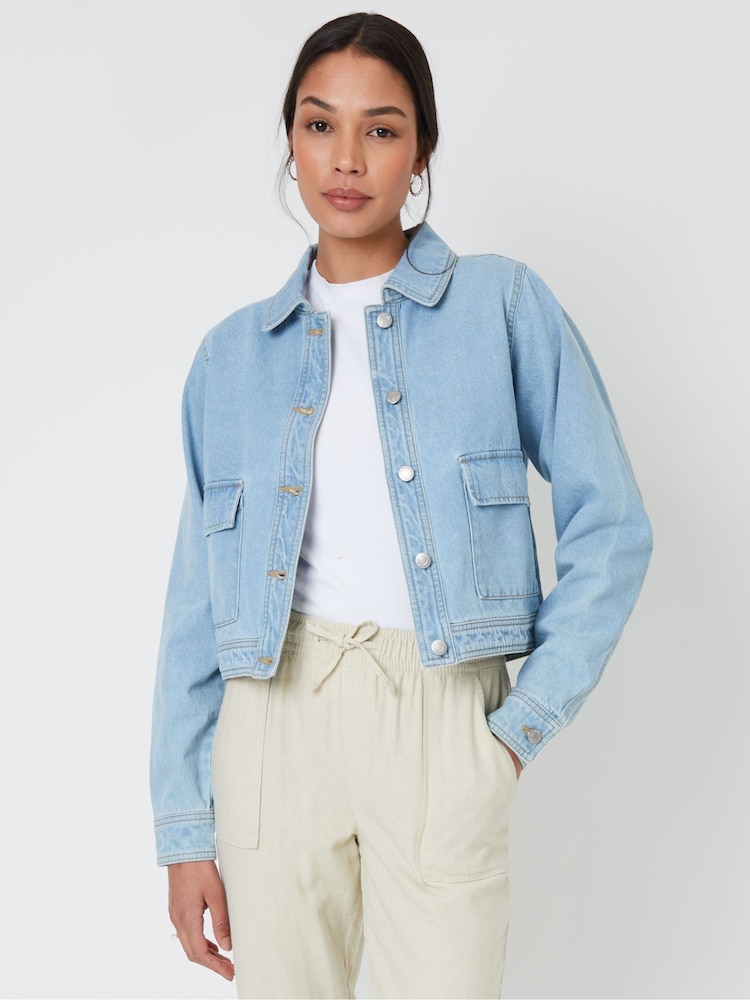 Threadbare Light Blue Boxy Denim 100% Cotton Jacket - Image 1 of 4