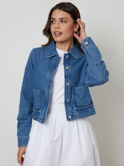 Threadbare Blue Braid Detail Denim 100% Cotton Jacket - Image 1 of 5