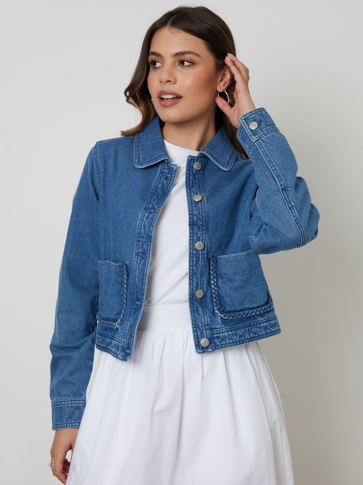 Threadbare Blue Braid Detail Denim 100% Cotton Jacket - Image 1 of 5