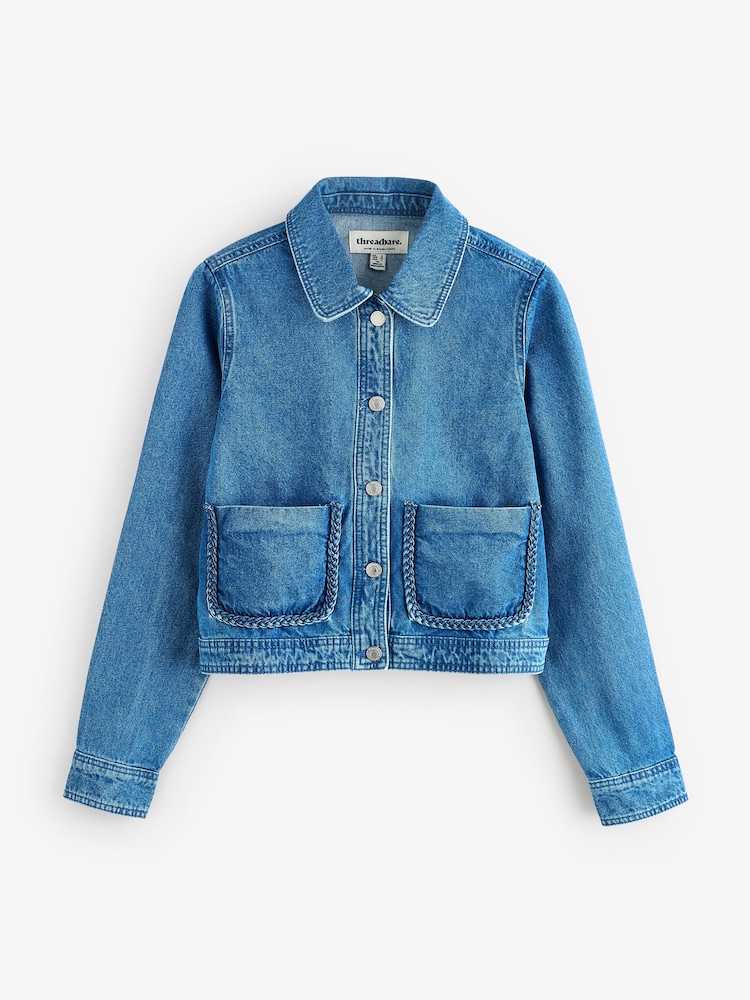 Threadbare Blue Braid Detail Denim 100% Cotton Jacket - Image 5 of 5