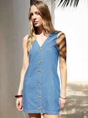 Threadbare Blue Waistcoat Denim Mini 100% Cotton Summer Dress - Image 1 of 4