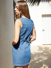 Threadbare Blue Waistcoat Denim Mini 100% Cotton Summer Dress - Image 2 of 4
