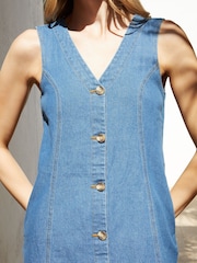 Threadbare Blue Waistcoat Denim Mini 100% Cotton Summer Dress - Image 4 of 4