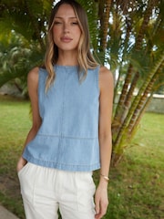 Threadbare Blue Tie Back Sleeveless Denim 100% Cotton Vest - Image 2 of 5