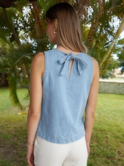 Threadbare Blue Tie Back Sleeveless Denim 100% Cotton Vest - Image 3 of 5