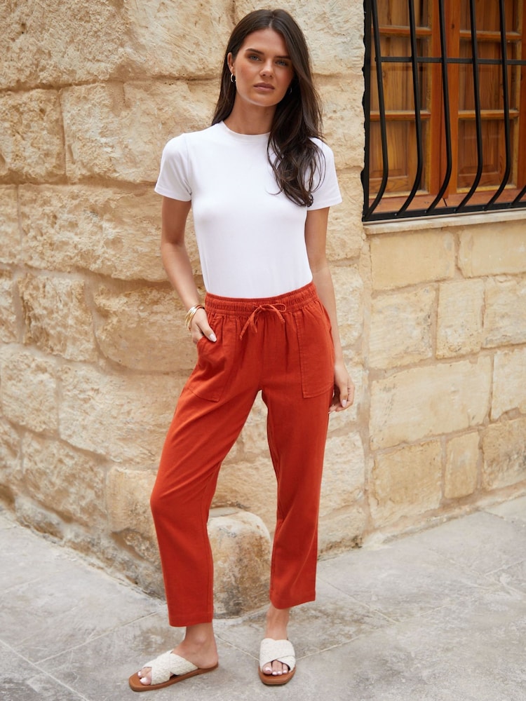 Threadbare Orange Regular Fit Linen Blend Tapered Trousers - Image 1 of 5