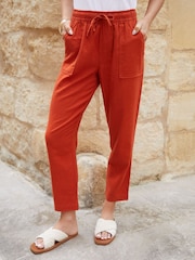Threadbare Orange Regular Fit Linen Blend Tapered Trousers - Image 2 of 5