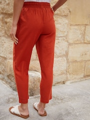 Threadbare Orange Regular Fit Linen Blend Tapered Trousers - Image 4 of 5