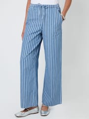 Threadbare Blue Petite Striped Baggy Leg Denim Trousers - Image 1 of 4