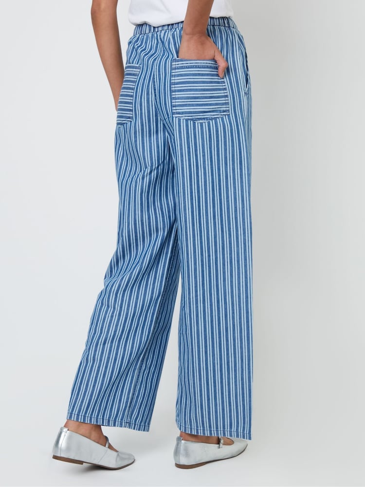 Threadbare Blue Petite Striped Baggy Leg Denim Trousers - Image 2 of 4
