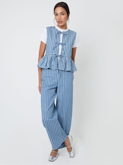 Threadbare Blue Petite Striped Baggy Leg Denim Trousers - Image 3 of 4