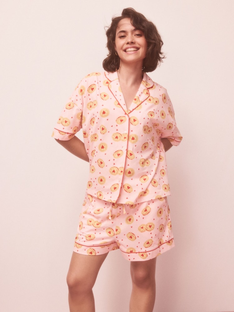 Pink Biscuit Jersey Button Through Short Set Pyjamas - Image 2 of 10