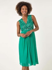 Roman Green Bead Embellished Dress - Image 1 of 5