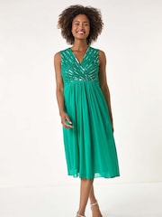 Roman Green Bead Embellished Dress - Image 2 of 5