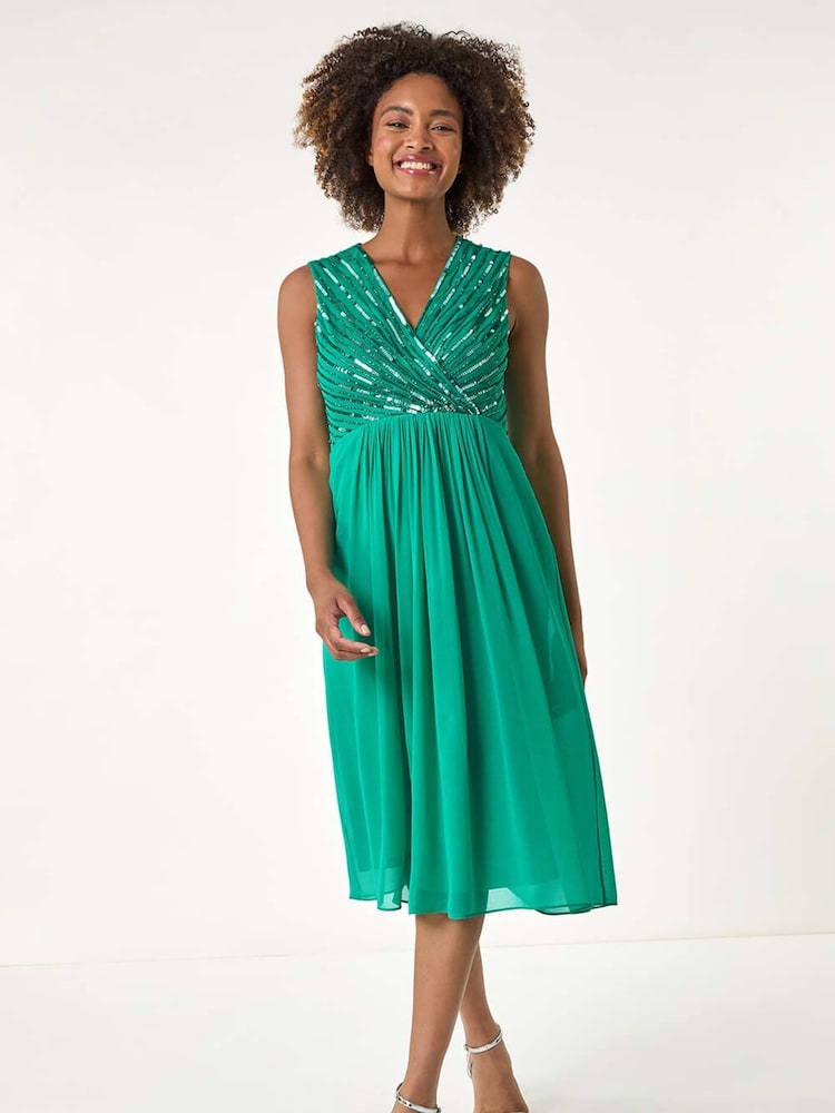 Roman Green Bead Embellished Dress - Image 2 of 5