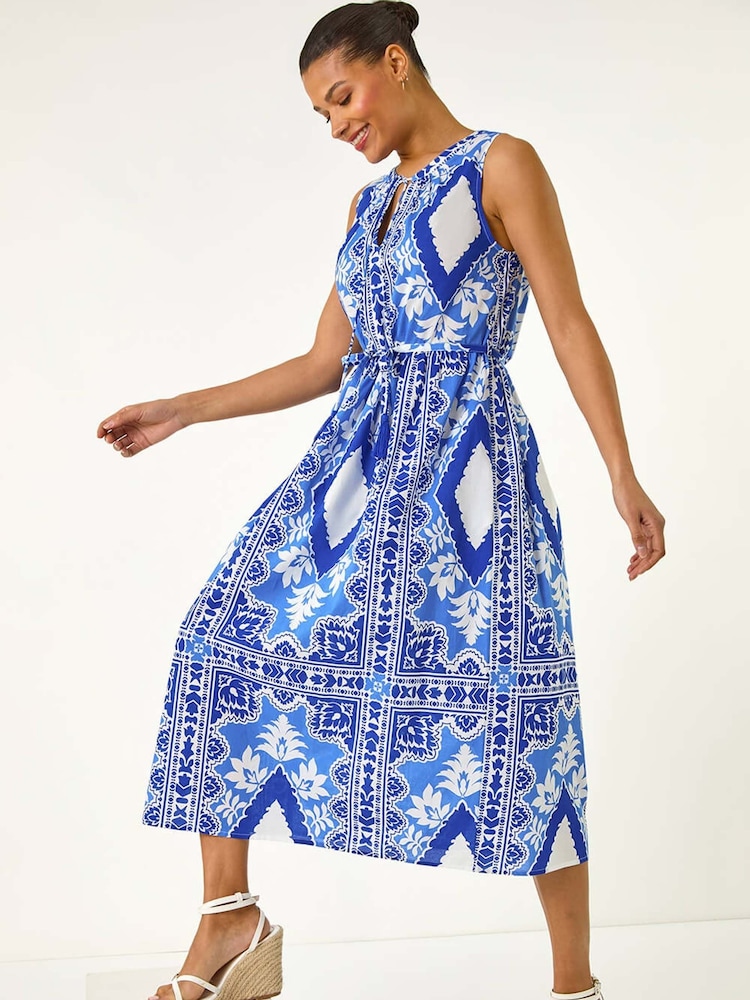 Vestido midi de algodón 100 % con cuello halter y estampado abstracto de Roman - Imagen 1 de 5 Vestido midi de algodón 100 % con cuello halter y estampado abstracto de Roman - Imagen 1 de 5