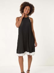 Roman Black A-Line Pleated Halter Dress - Image 1 of 5