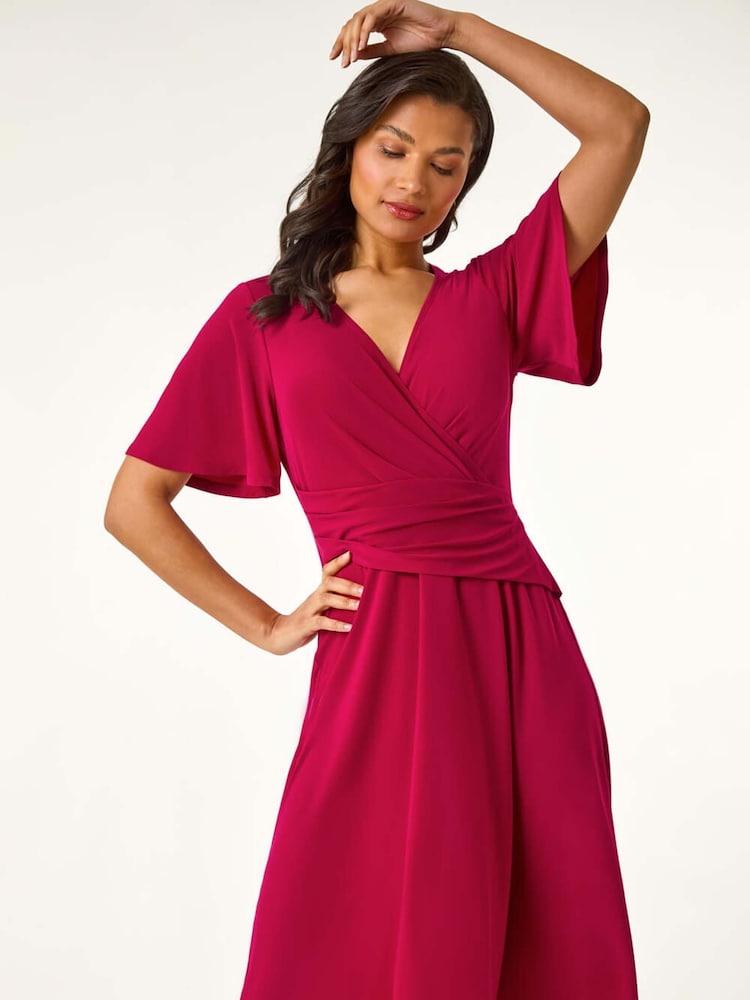 Roman Purple Wrap Over Stretch Midi Dress - Image 1 of 5