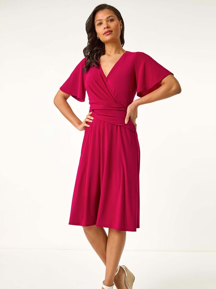 Roman Purple Wrap Over Stretch Midi Dress - Image 2 of 5