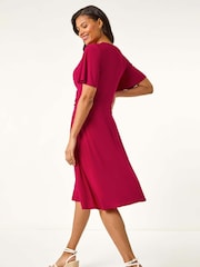 Roman Purple Wrap Over Stretch Midi Dress - Image 3 of 5