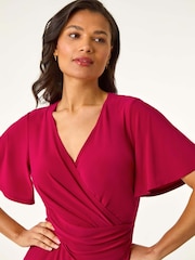 Roman Purple Wrap Over Stretch Midi Dress - Image 4 of 5
