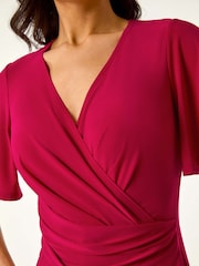 Roman Purple Wrap Over Stretch Midi Dress - Image 5 of 5