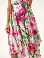 Roman Pink Floral Ruffle Tie Waist Midi Dress - Image 5 of 5