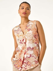 Roman Orange Floral Print V-Neck Vest Top - Image 1 of 5