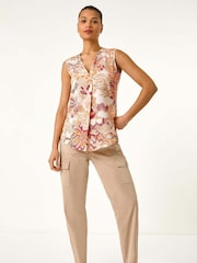 Roman Orange Floral Print V-Neck Vest Top - Image 2 of 5