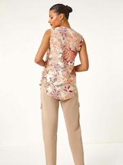 Roman Orange Floral Print V-Neck Vest Top - Image 3 of 5