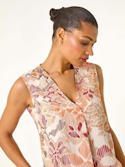 Roman Orange Floral Print V-Neck Vest Top - Image 4 of 5