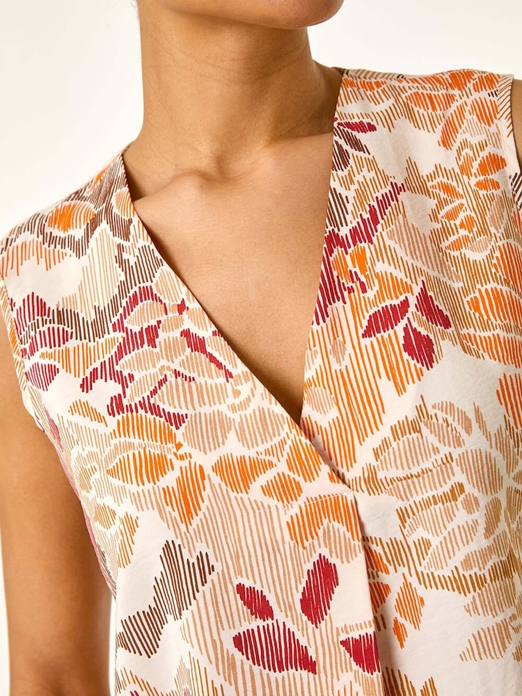 Roman Orange Floral Print V-Neck Vest Top - Image 5 of 5