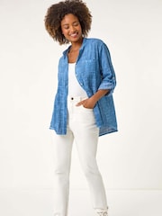 Roman Blue 100% Cotton Button Through Shirt - Image 1 of 5