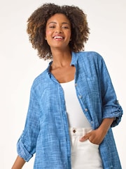Roman Blue 100% Cotton Button Through Shirt - Image 2 of 5