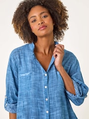 Roman Blue 100% Cotton Button Through Shirt - Image 4 of 5