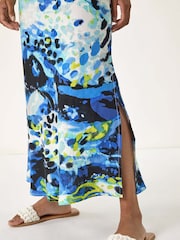 Roman Blue Abstract Linen Mix Midi Dress - Image 5 of 5