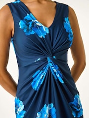 Roman Blue Floral Twist Front Midi Dress - Image 5 of 5