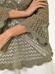 Verde - Roman Crochet Lace V-Neck Open Knit 100% Cotton Blouses - Imagen 4 de 4