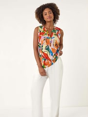 Roman Red Abstract Print V-Neck Button Blouse - Image 2 of 5