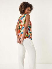 Roman Red Abstract Print V-Neck Button Blouse - Image 3 of 5