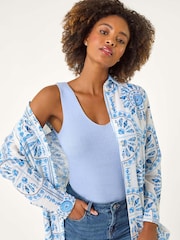 Roman Blue Printed Collar 100% Cotton Shirt - Image 1 of 5