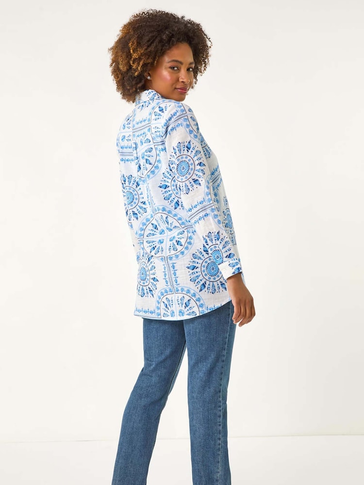 Roman Blue Printed Collar 100% Cotton Shirt - Image 2 of 5