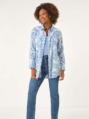 Roman Blue Printed Collar 100% Cotton Shirt - Image 3 of 5