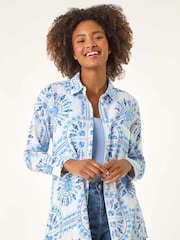 Roman Blue Printed Collar 100% Cotton Shirt - Image 4 of 5