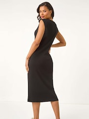 Roman Black Ribbed Cap Sleeve Midi Dress - Image 3 of 5