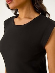 Roman Black Ribbed Cap Sleeve Midi Dress - Image 5 of 5